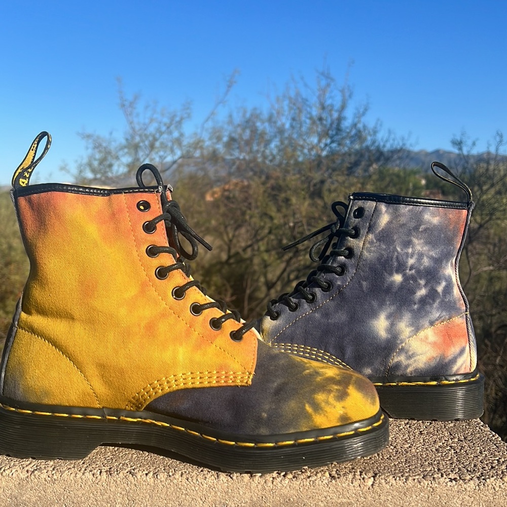 Dr. Martens Retro Psychedelic Acid Wash Tie Dye Canvas Boots - Picture 5 of 16